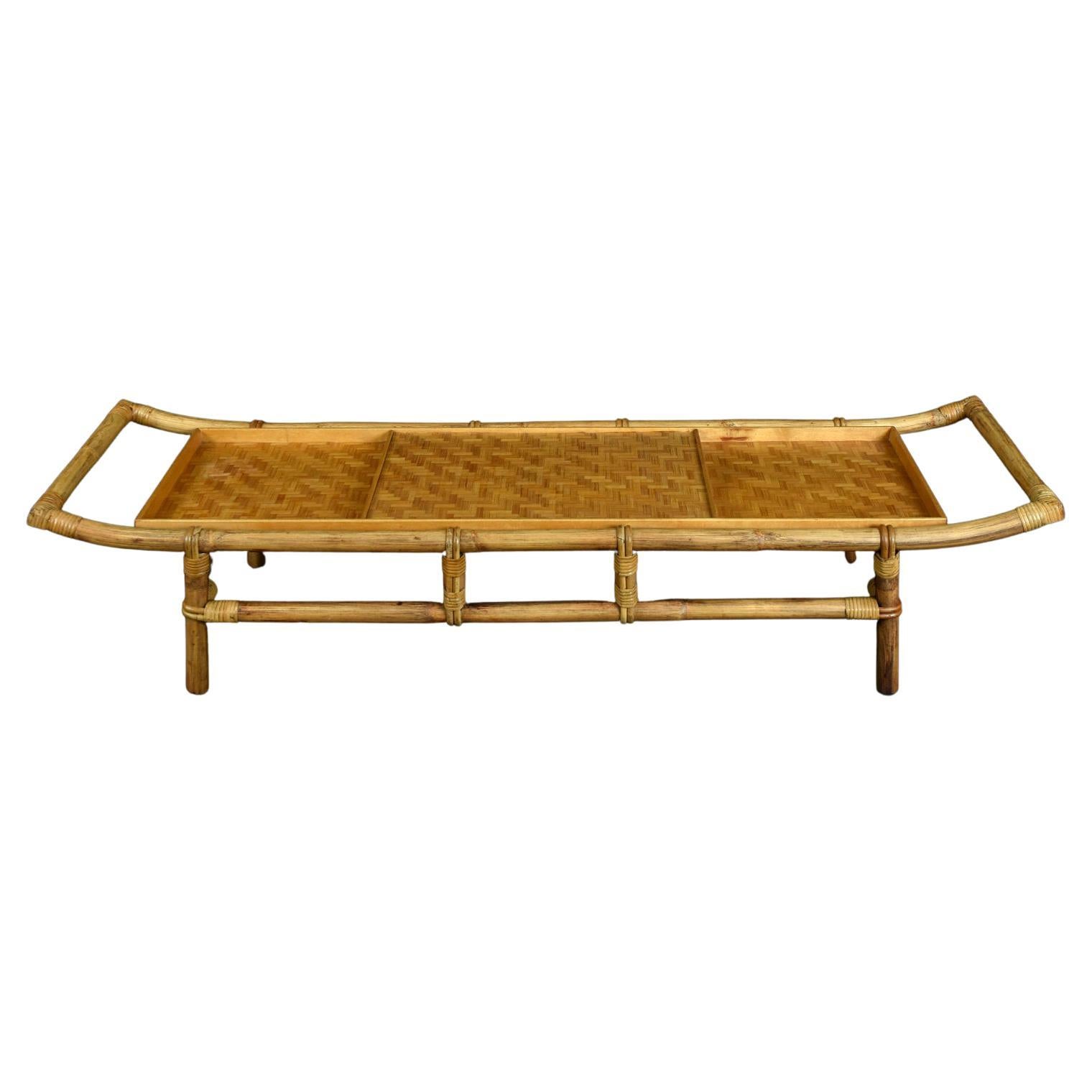Asian Modern Rattan Bamboo Pagoda Couchtisch von John Wisner für Ficks Reed