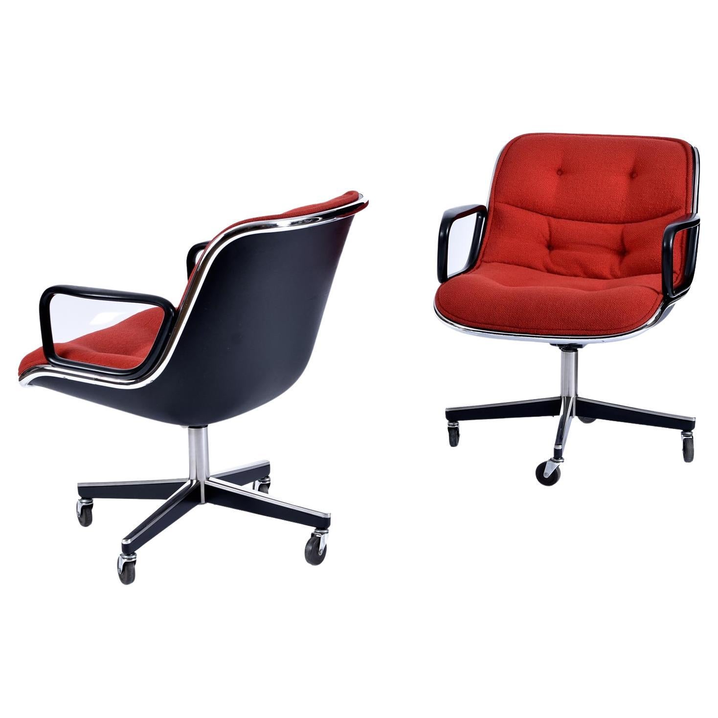 Charles Pollock for Knoll Red Tweed Executive Chairs w/ Height Tension Knob