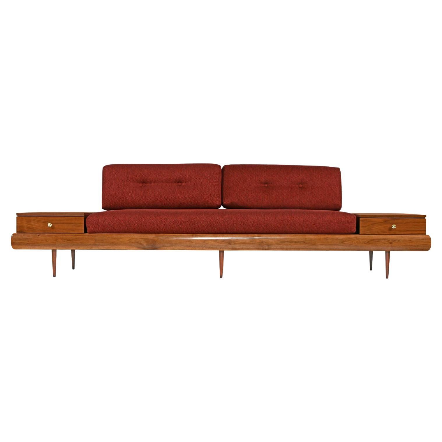 Adrian Pearsall 1709-S Style Platform Sofa with Floating Walnut End Tables For Sale
