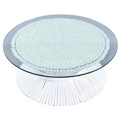 round coastal coffee table McGuire Wheat Sheaf Coffee Table, White Rattan & Glass, Mid-Century