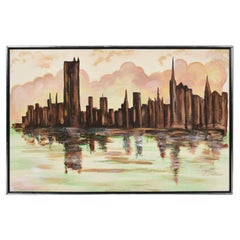 Mid-Century Modern Cityscape Painting, Impasto on Canvas, 1970s