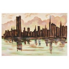 Grande quadro di paesaggio urbano in stile Mid-Century Modern Cityscape di Lee Reynolds Grande quadro di paesaggio urbano in stile Mid-Century Modern Cityscape di Lee Reynolds