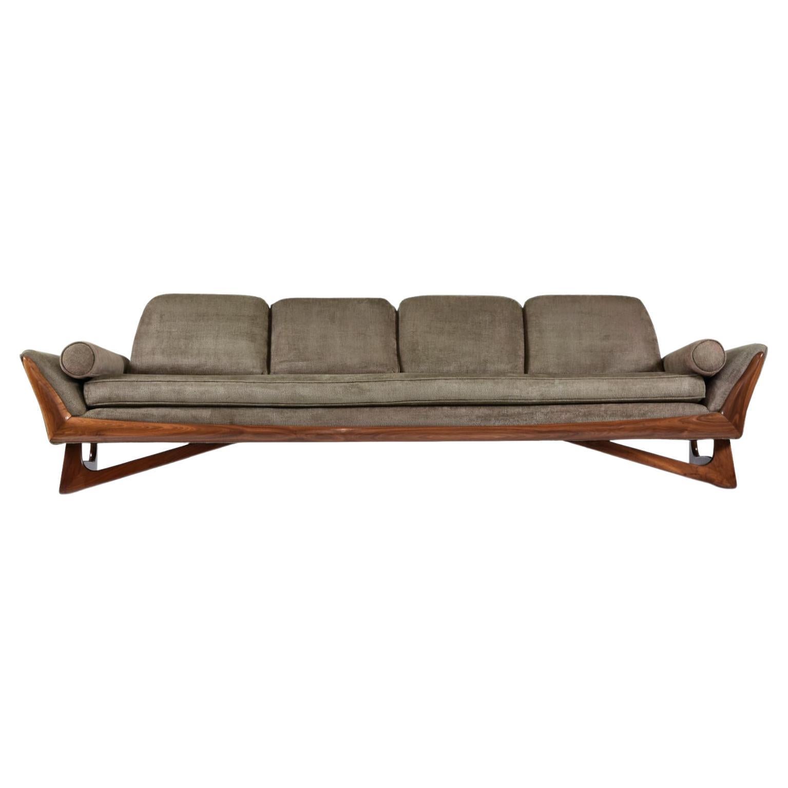 modern sofa with wood trim