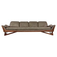 Adrian Pearsall Style Four Seat Walnut Wood Trim Mid-Century Modern Sofa