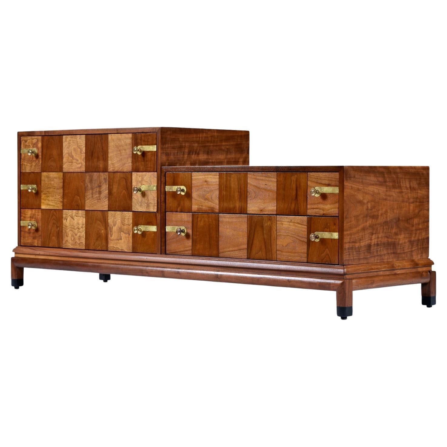 Renzo Rutili for John Stuart 3-Piece Checker Parquet Campaign Style Credenza