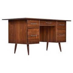 Solid Walnut Mid-Century Modern Desk with File Drawers