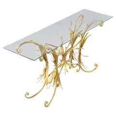 1970s Restored Italian Tole Sofa Table Base in Gold Wheat Sheaf Design