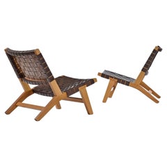 Solid Ash Danish Style Cognac Leather Strap 128 Lounge Chairs by De La Espada