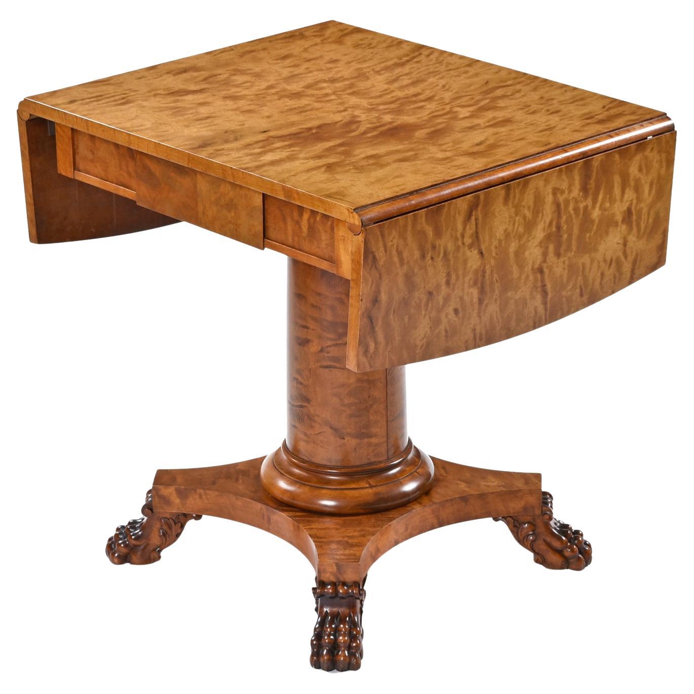 The possibilities are endless for this Swedish made Bierdermeier drop-leaf table. Perfect for a writing desk, dry bar, center table, sofa table, entryway table, console table, or tea table just to name a few. 

The honey colored birch is almost