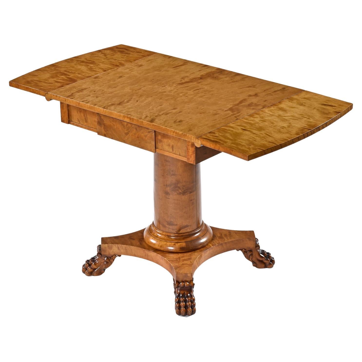 Golden Birch Biedermeier Drop-Leaf Pedestal Swedish Writing or Sofa Table 