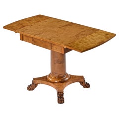 Antique Golden Birch Biedermeier Drop-Leaf Pedestal Swedish Writing or Sofa Table 