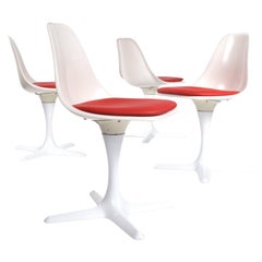 Vintage Restored Mid-Century Modern White and Red Burke Tulip Chairs Set of 4