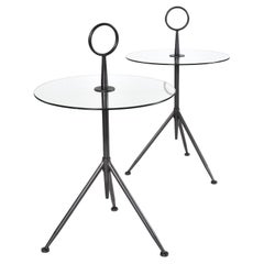 1990s Italian Modern Round Glass Gueridon Side Tables with Steel Base 1990s Italian Modern Round Glass Gueridon Side Tables with Steel Base