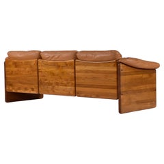 Retro Solid Teak Original Cognac Leather  Danish 3-Seater Sofa by A. Mikael Laursen