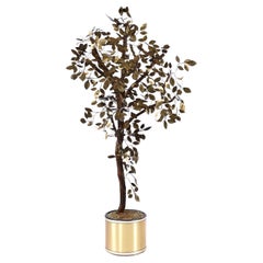Vintage Brass Potted Tree Sculpture, Mid-Century Modern, 1970s