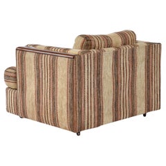 Post Modern Brown Striped Wood and Brass Accent Tuxedo Armchair