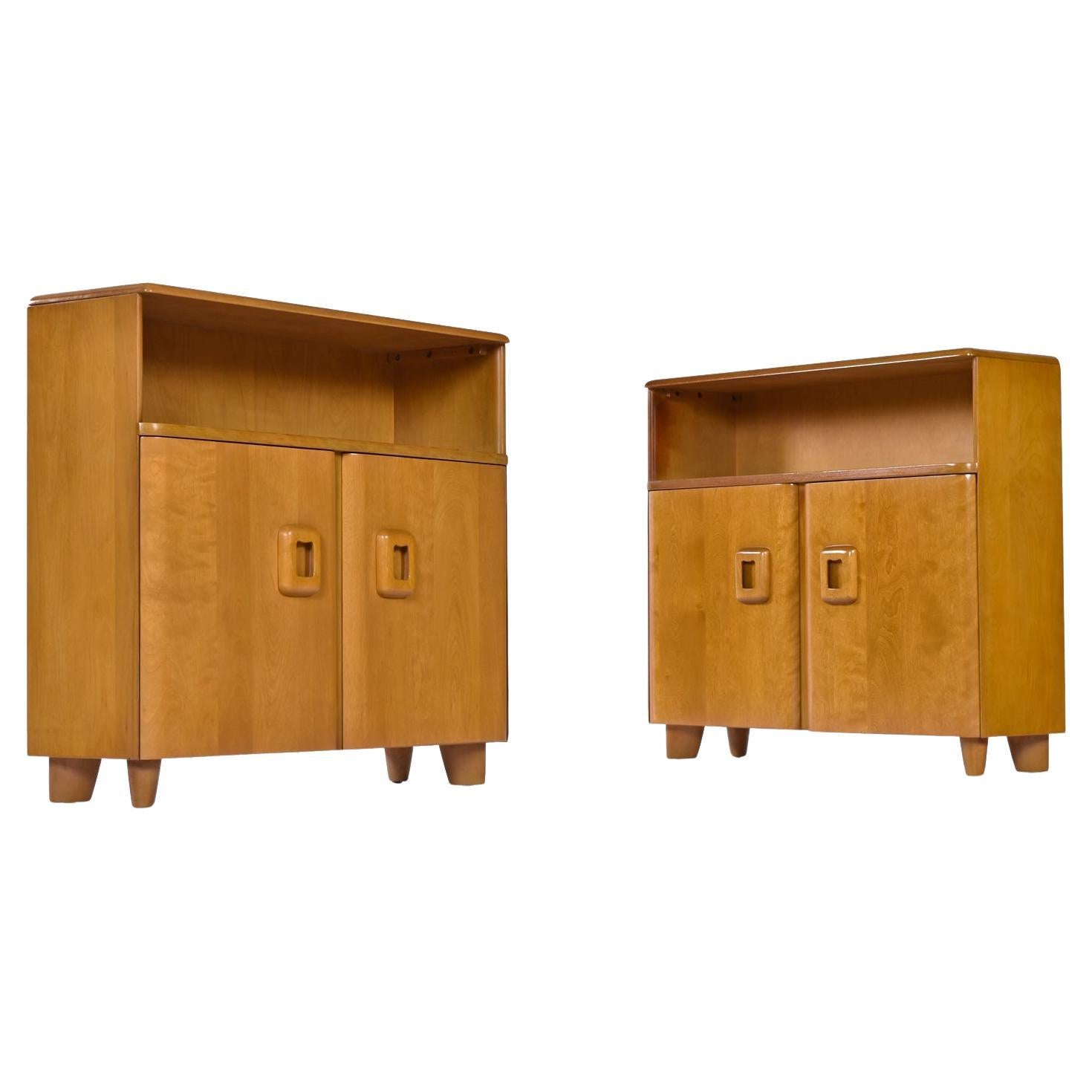 Pair of Vintage Restored Solid Maple Heywood Wakefield Wheat Bookcase Cabinets For Sale