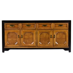 Used Thomasville Embassy Wood Inlay Asian Modern Campaign Style Brass Accent Credenza