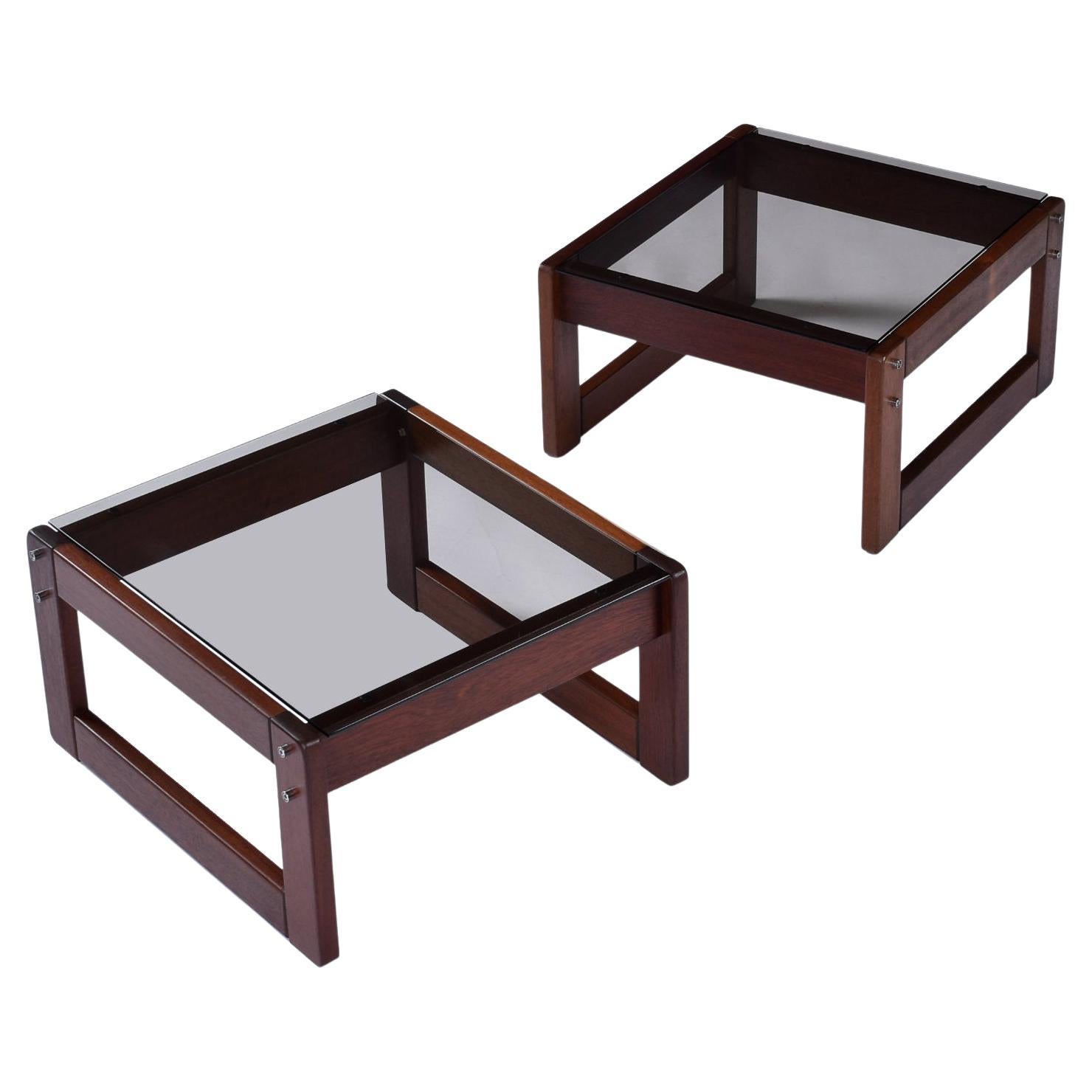 Percival Lafer Smoked Glass Top Brazilian Modern Rosewood End Tables For Sale