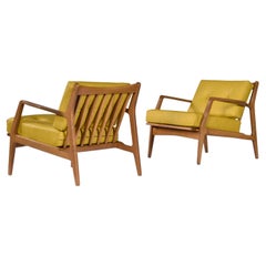 Yellow Leather Ib Kofod-Larsen for Selig Danish Sculpted Blade Lounge Chairs Set