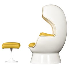 Retro Panasonic Pod Stereo Egg Chair & Ottoman in Yellow Leather