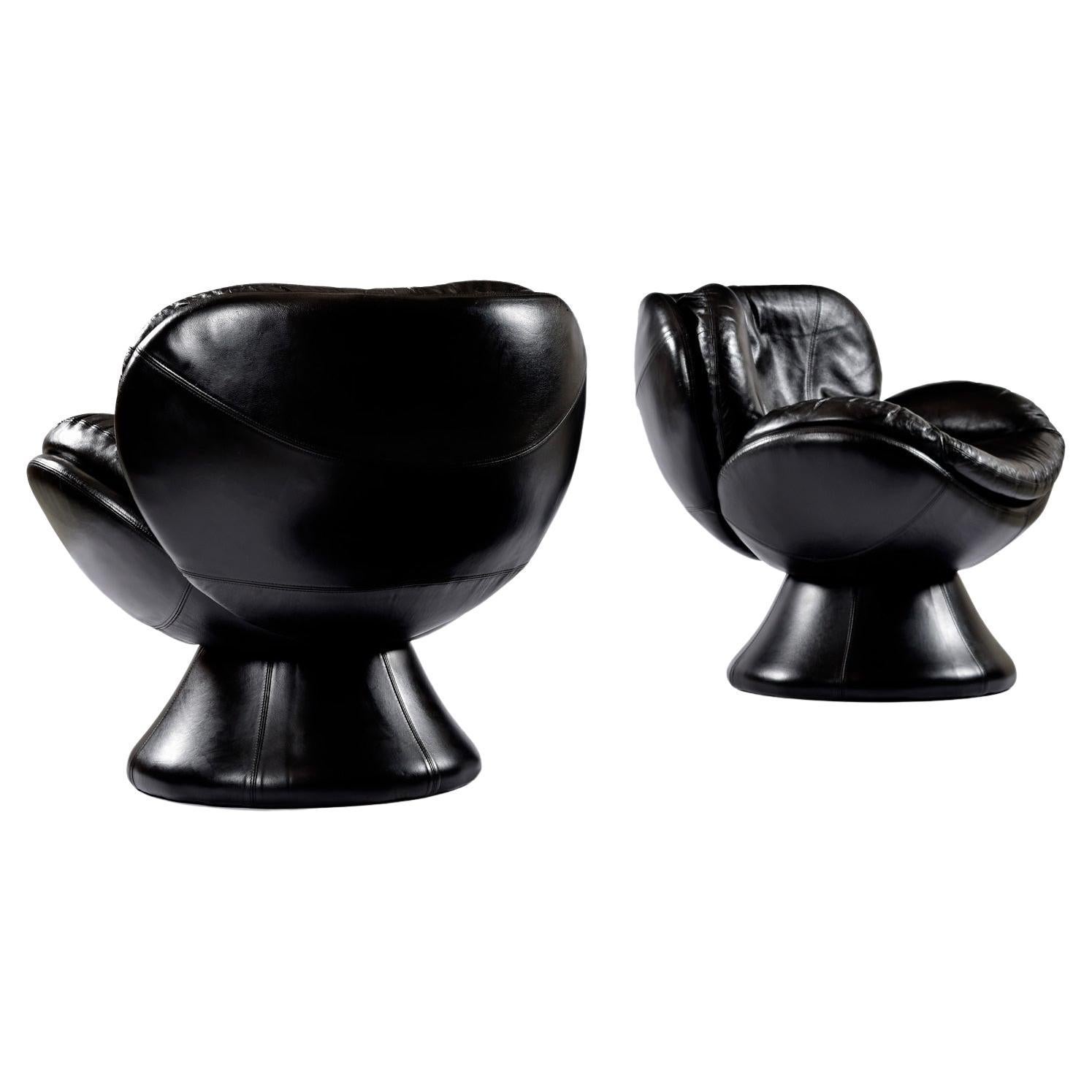  Postmoderne schwarze, drehbare Pod-Stühle mit Sockel aus Leder von Jaymar of Canada im Angebot