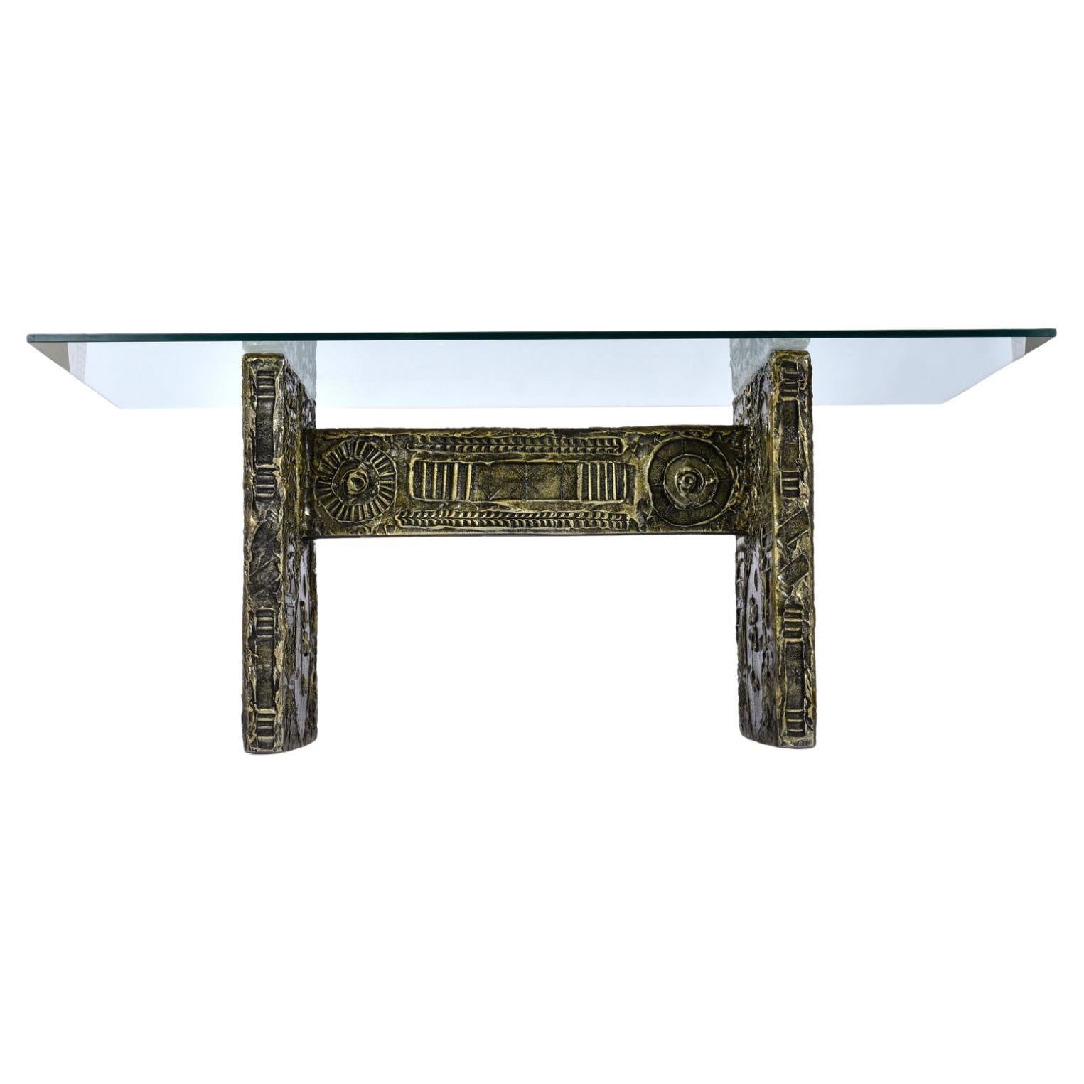 Adrian Pearsall Craft Associates Brutalist Gold Resin & Glass Top Dining Table For Sale