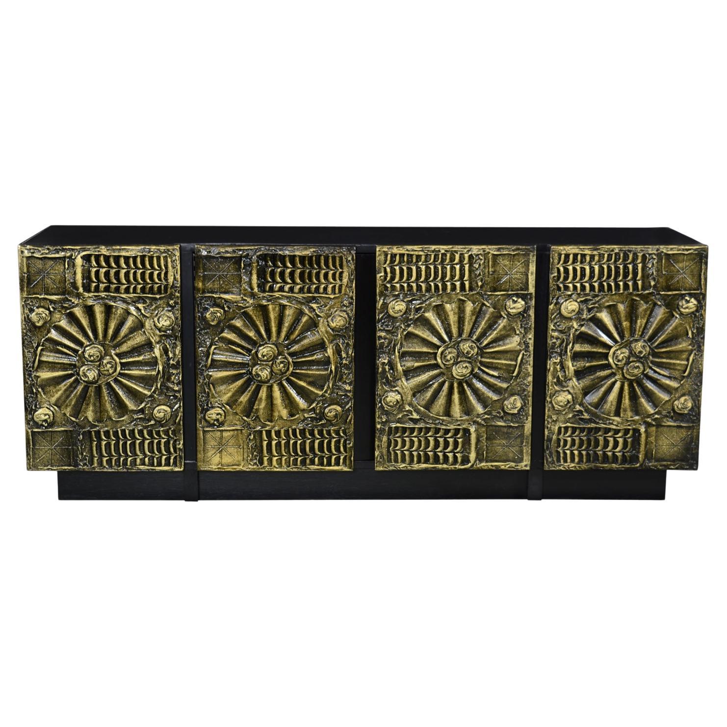 Restored Gold Brutalist Credenza by Adrian Pearsall for Craft Associates For Sale