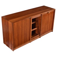 Lighted Custom Made Modern Cherry Buffet Dry Bar With Wine Rack and Bar Cart