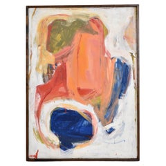 Coral Blue and White Abstract Expressionist Painting Signed Juan