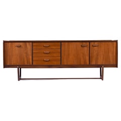 Restored 1960s European Modern Teak And Rosewood Trestle Base Credenza Sideboard
