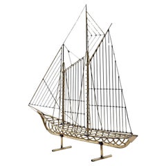 1976 Curtis Jere Brass Wire Galleon Ship Sailboat Metal Sculpture Art
