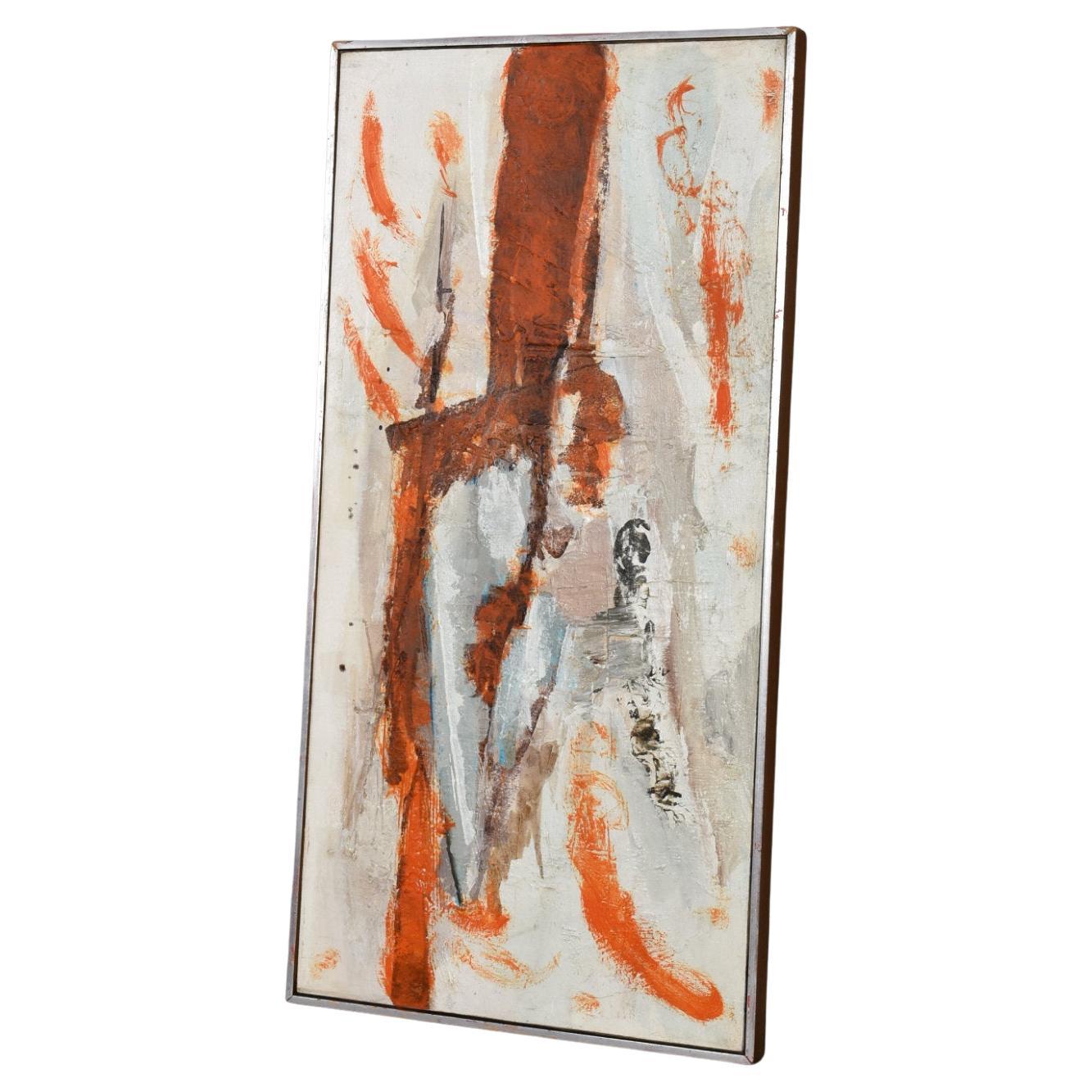 Abstrakt-expressionistisches Gemälde in Orange und Weiß