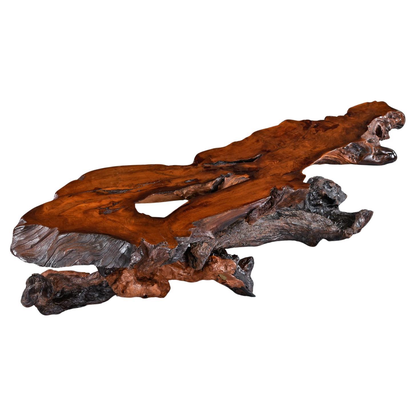 Nakashima Live Edge Redwood Coffee Table with Burl Root Base, 1950s