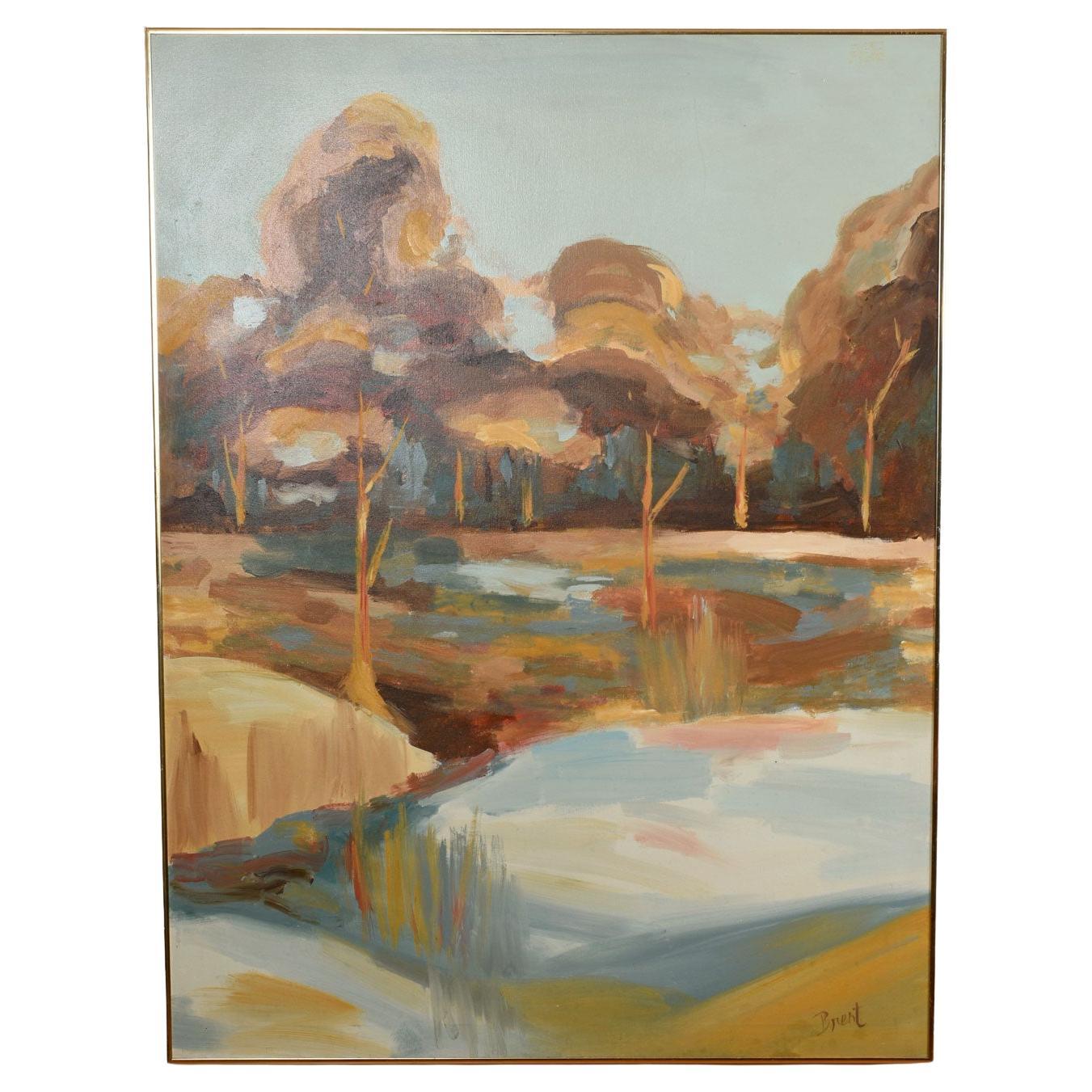 Grove Gemälde, Mid-Century Modern, geölt auf Leinwand, signiert Brent