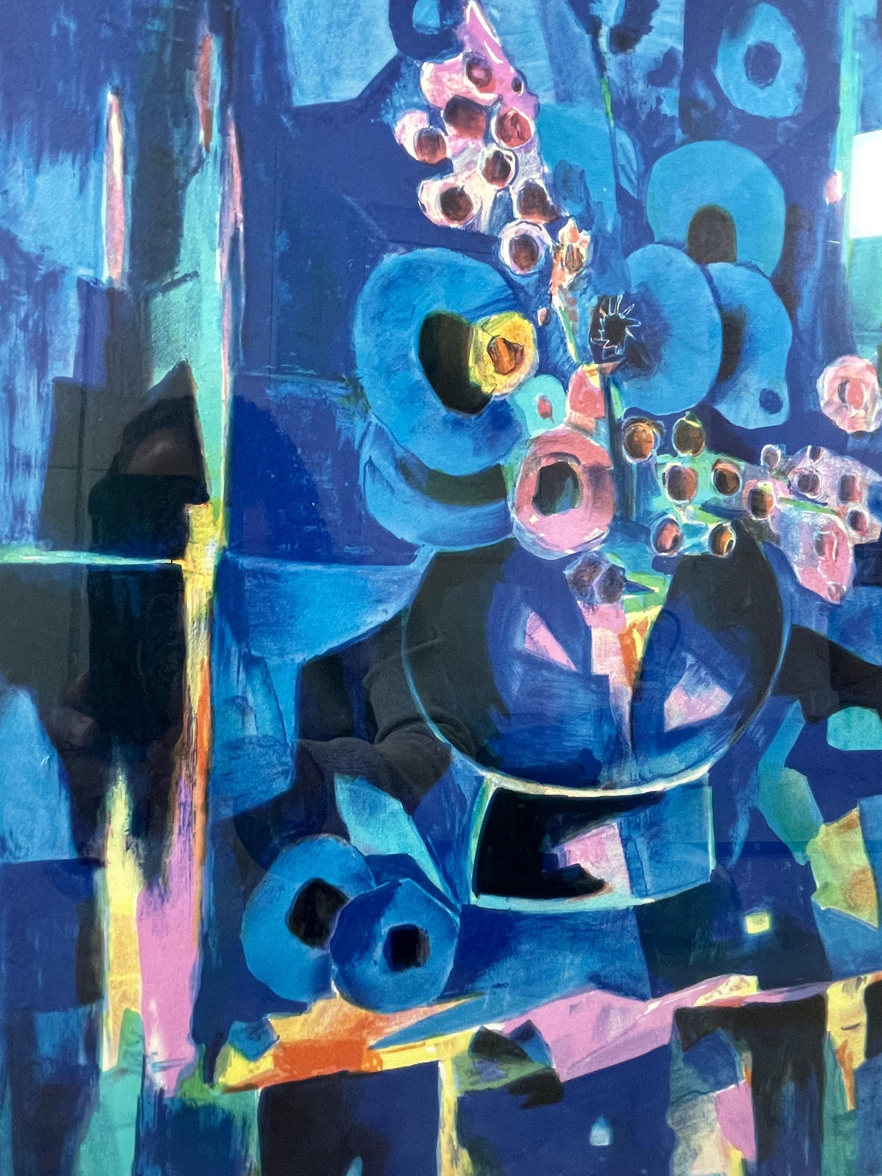 Tony Agostini Pencil Signed Limited Bouquet Au Vase Bleu Lithograph Custom Frame For Sale 1