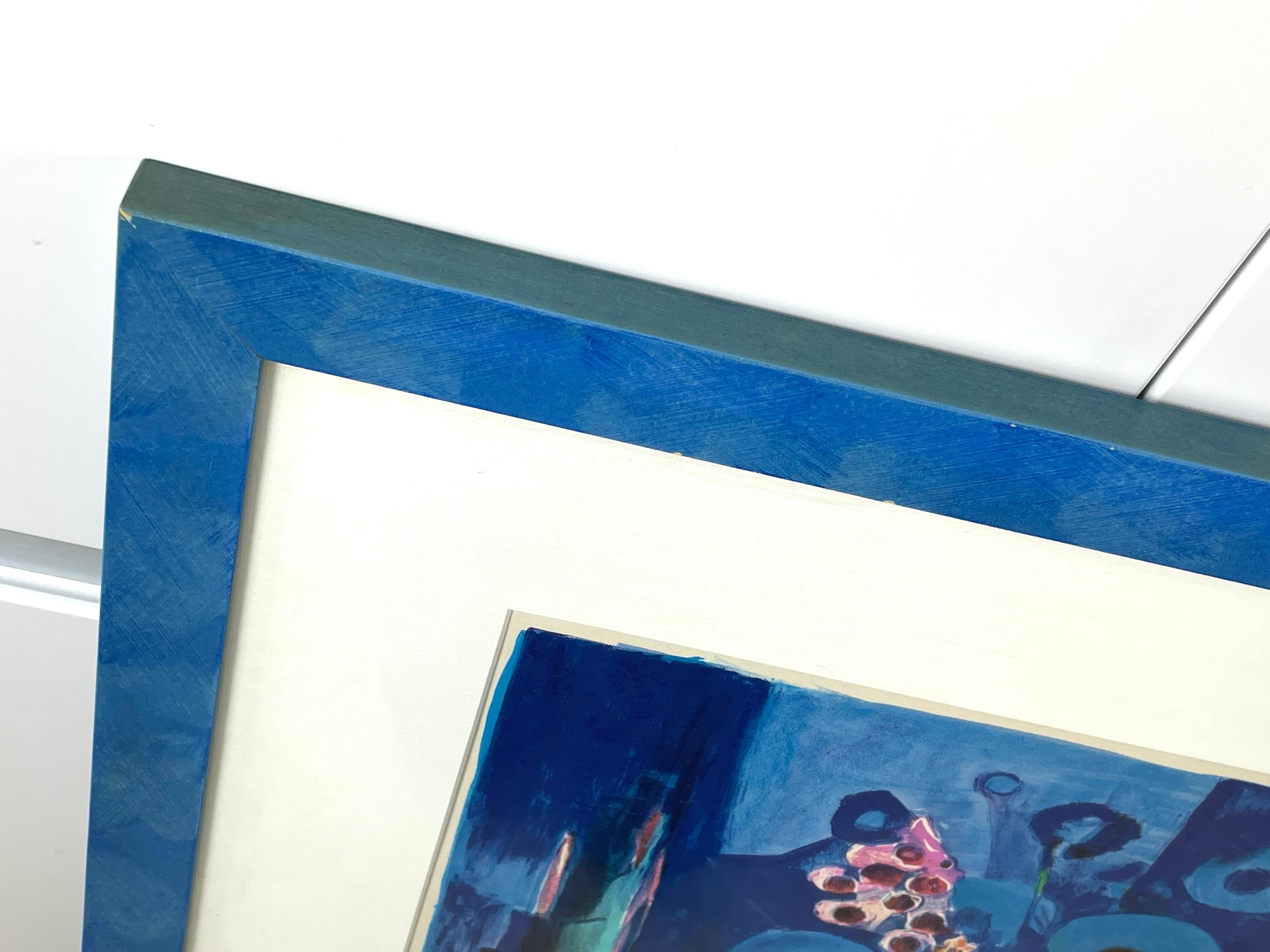 Tony Agostini Pencil Signed Limited Bouquet Au Vase Bleu Lithograph Custom Frame In Good Condition For Sale In Chattanooga, TN