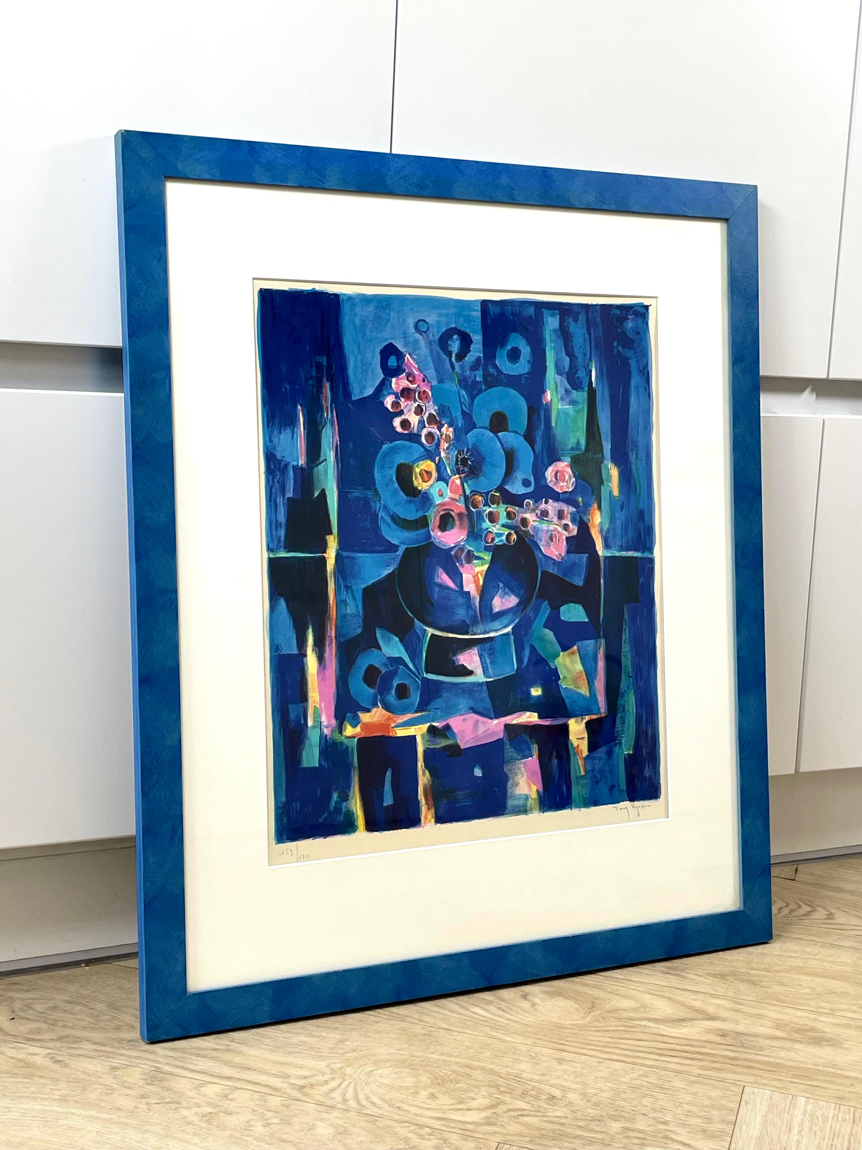 Tony Agostini Pencil Signed Limited Bouquet Au Vase Bleu Lithograph Custom Frame For Sale 3