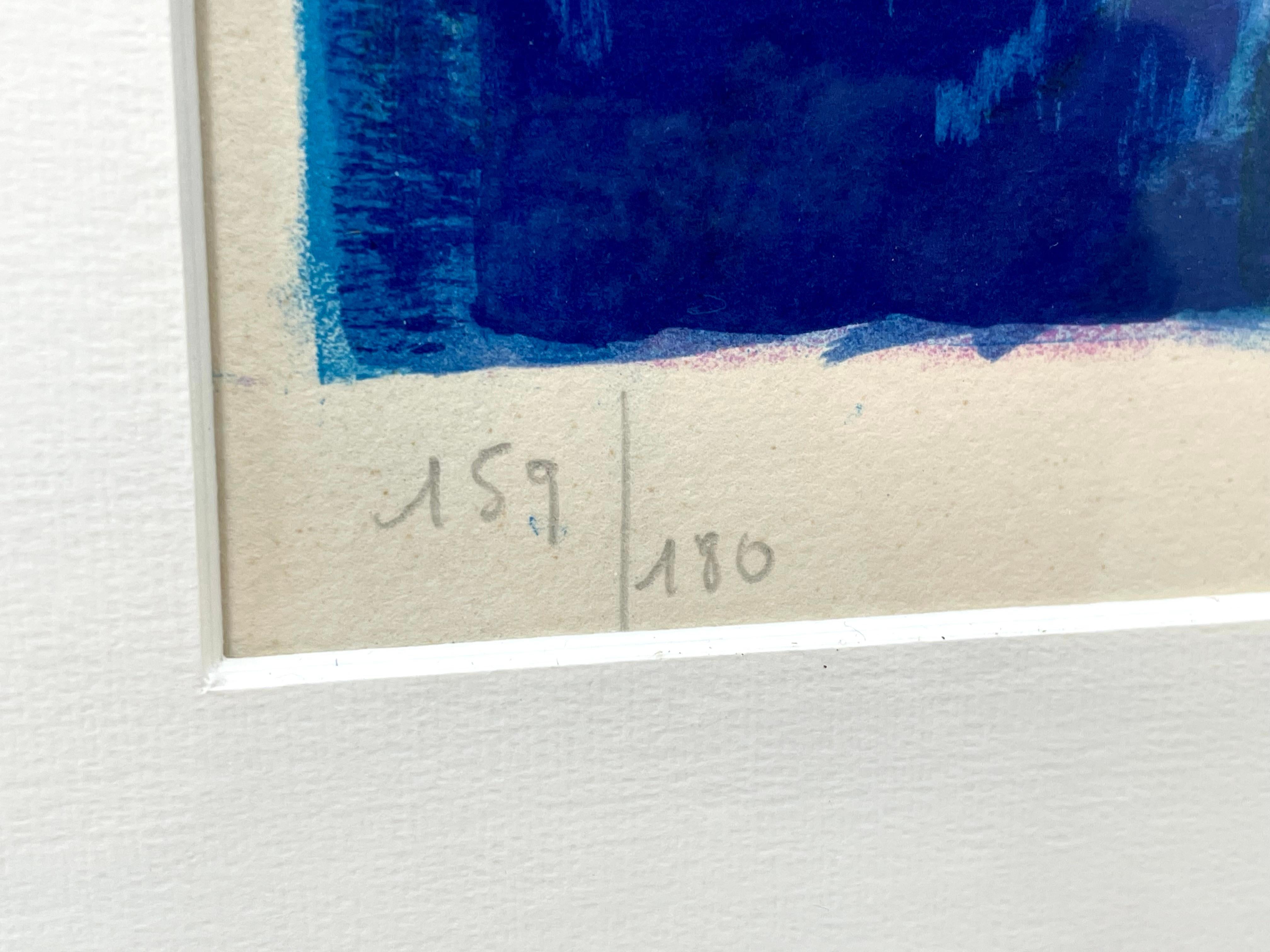 Paper Tony Agostini Pencil Signed Limited Bouquet Au Vase Bleu Lithograph Custom Frame For Sale