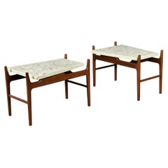 Pair of Sculptural Walnut and Terrazzo Side Tables, Attributed to John Keal