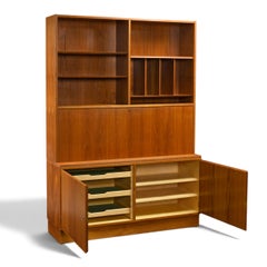 Poul Hundevad Teak Two-Piece Cabinet, Bookcase & Drop-Front Secretary, Denmark