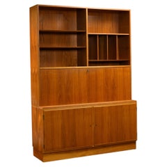 Poul Hundevad Teak Two-Piece Cabinet, Bookcase & Drop-Front Secretary, Denmark