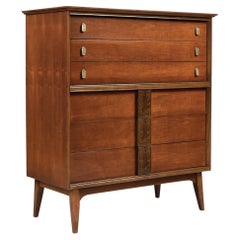 Leo Jiranek for Bassett “Aztec” Highboy Dresser in Mayan Walnut Finish, 1960s