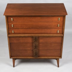 Leo Jiranek for Bassett “Aztec” Highboy Dresser in Mayan Walnut Finish, 1960s
