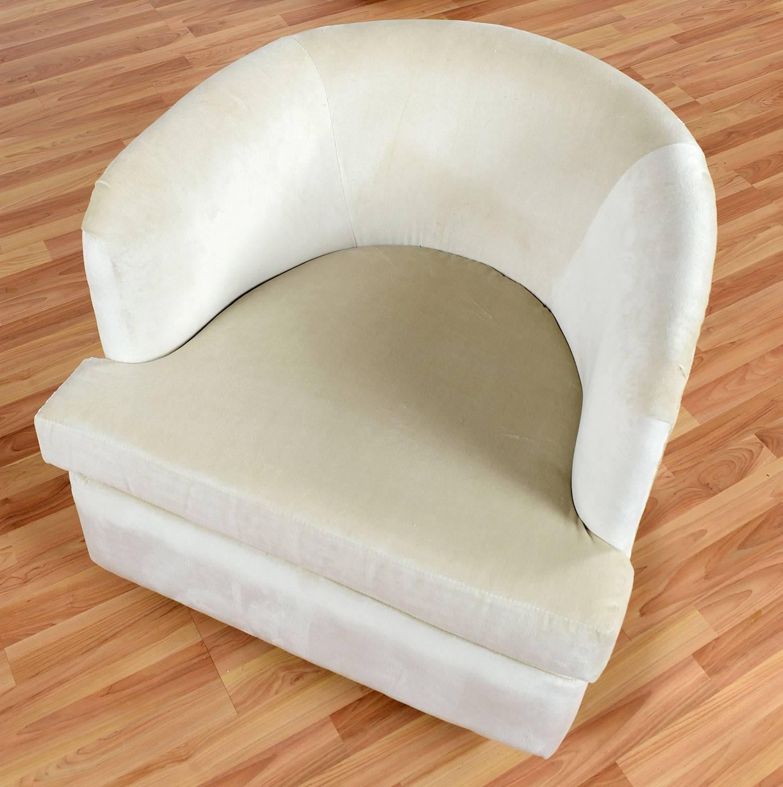 Mid-Century Modern Milo Baughman Cream and Chrome Swivel Barrel Chairs