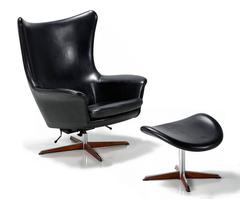 Danish Modern H.W. Klein Leather Recliner with Ottoman, circa 1960's