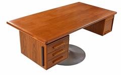 Mid Century Modern Teak Executive Desk on Pedestal Base