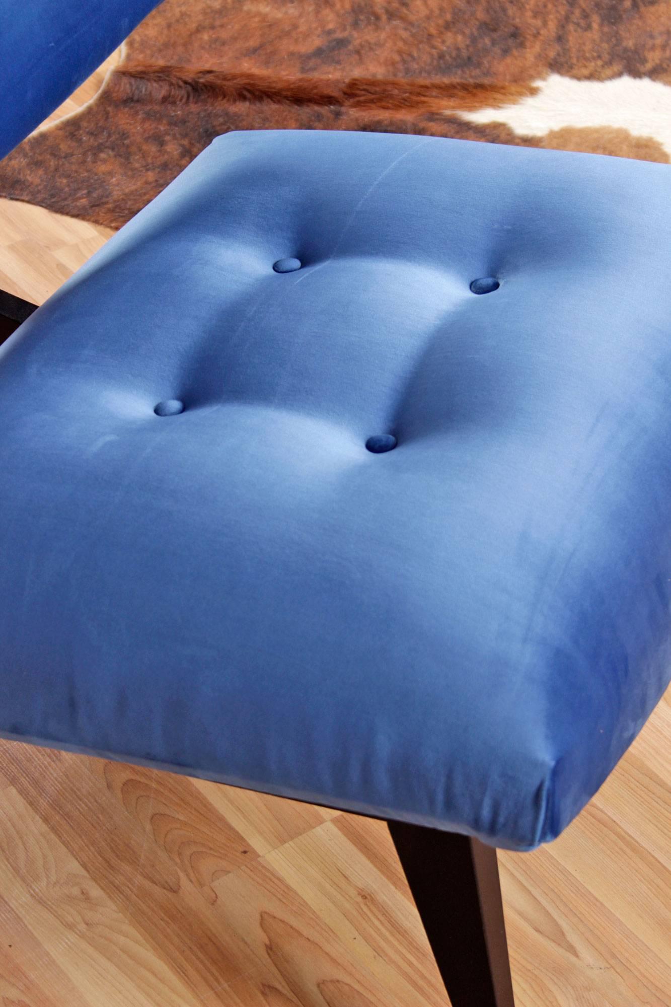 Mid-20th Century Jens Risom Style Blue Velvet Slipper Chair