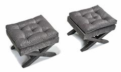 Hollywood Regency Style Grey Billy Baldwin X-Benches Ottomans, 1960s