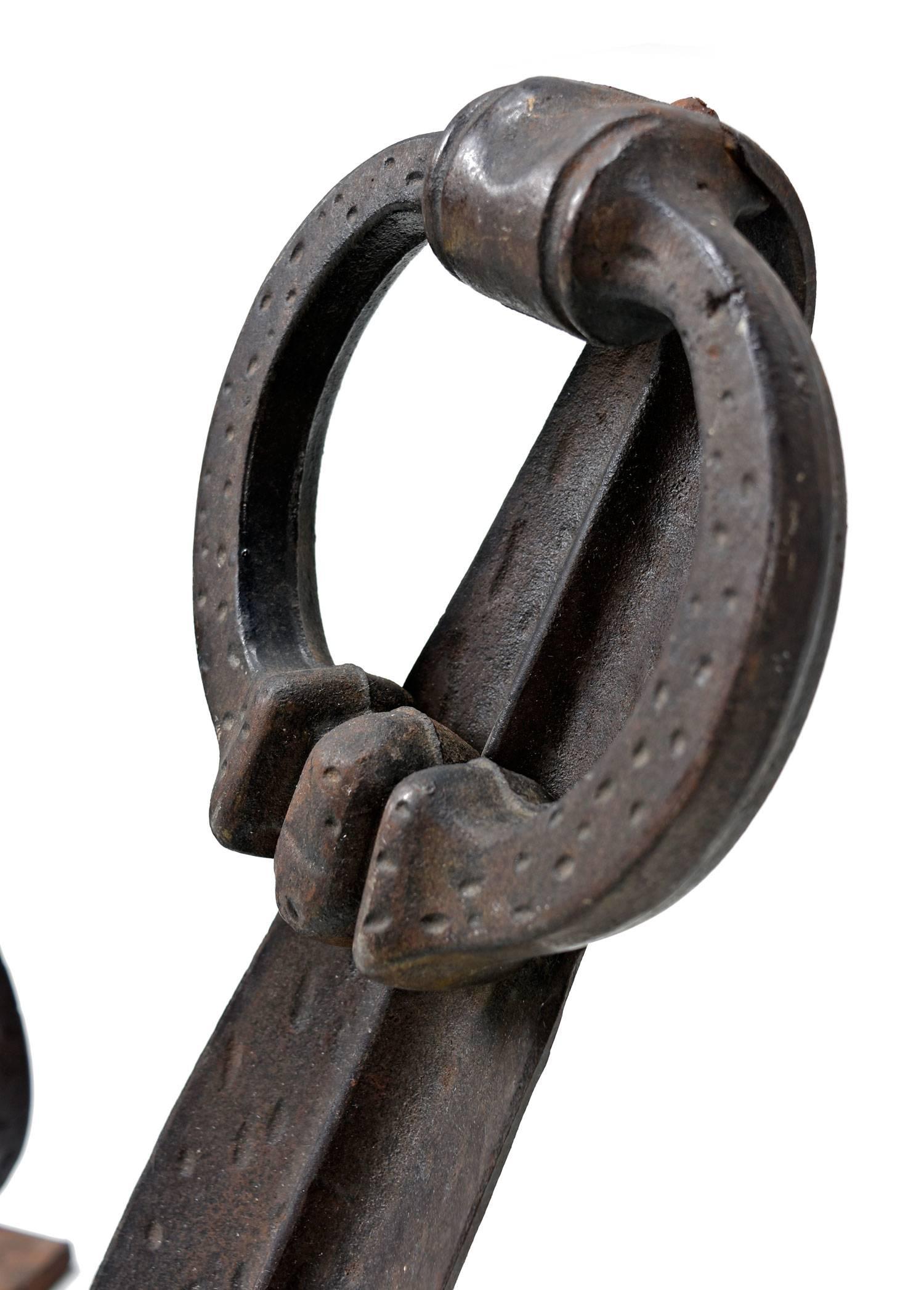 Anglo-Japanese Japanese Modernist Cast Iron Suspended Ring Andirons